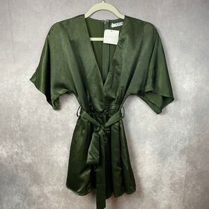 Vicky Tcherassi Romper Shorts One Piece Women Small Green Belted Bell Sleeve NEW